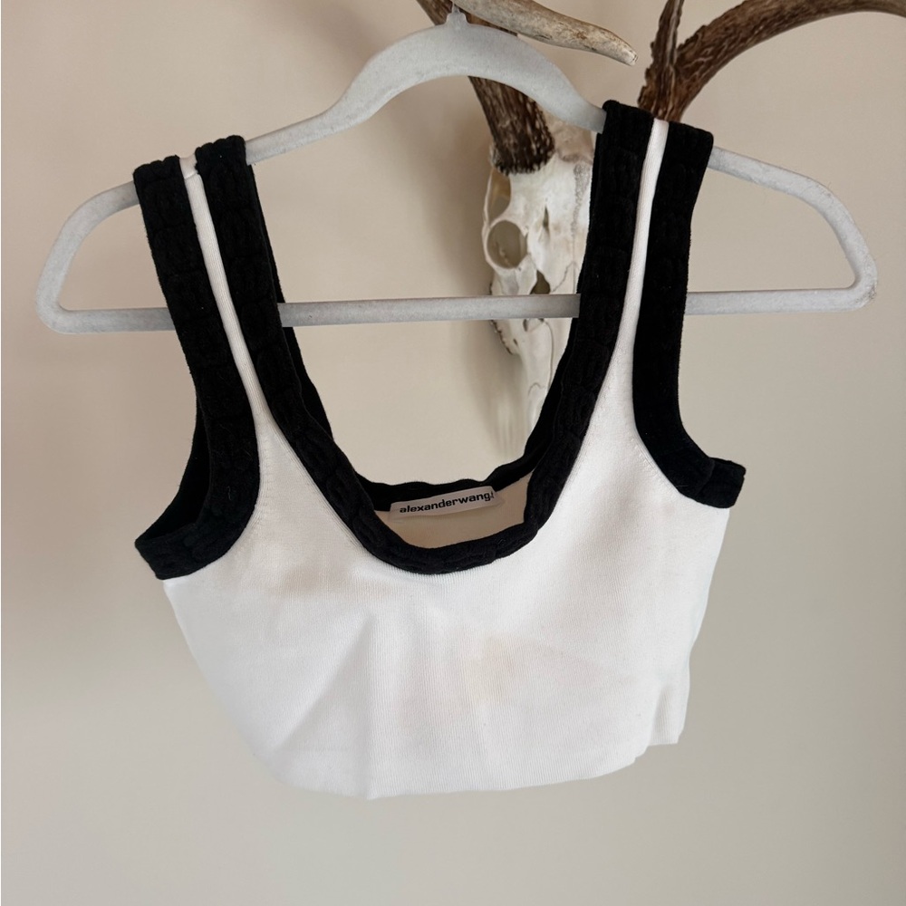 Alexander Wang White Cropped Tank with Black Trim Detail